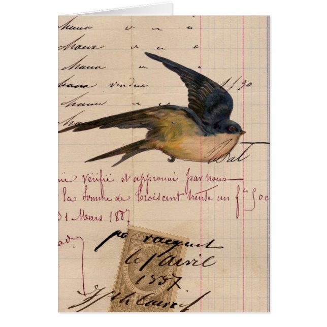Vintage Bird and Ledger Paper Digital Art (Front)