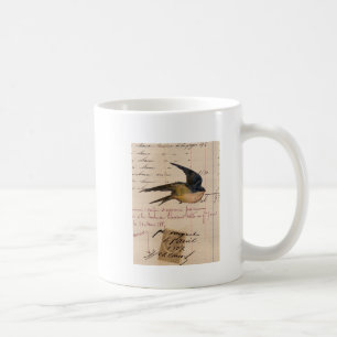 Vintage Bird and Ledger Paper Digital Art Coffee Mug
