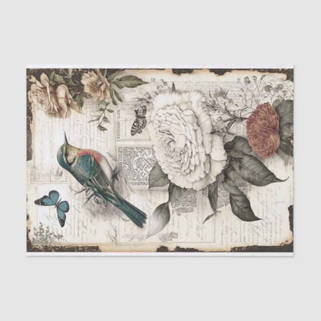 Vintage Bird and Rose Decoupage Tissue Paper (Front)