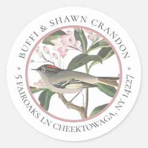 Vintage Bird Audubon Pink Flower Envelope Address  Classic Round Sticker