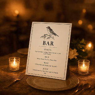 Vintage Bird Black And White Wedding Bar Sign