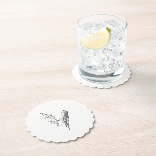 Vintage Bird Black And White Wedding Paper Coaster (Insitu)