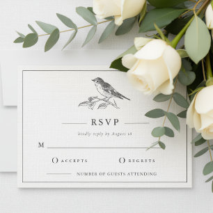Vintage Bird Black And White Wedding RSVP Invitation
