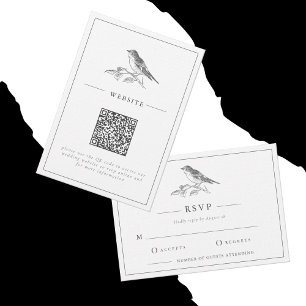 Vintage Bird Black And White Wedding RSVP Invitation