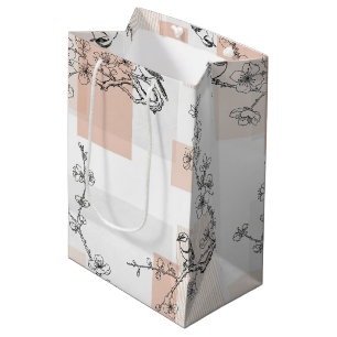 Vintage Bird Blossom Toile Stripe (10) Medium Gift Bag