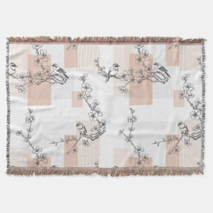 Vintage Bird Blossom Toile Stripe (10) Throw Blanket
