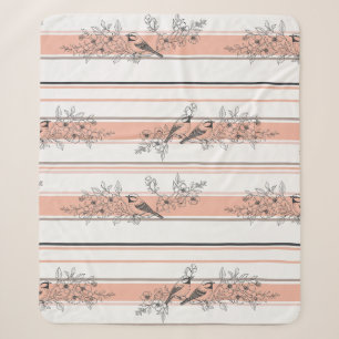 Vintage Bird Blossom Toile Stripe (12) Sherpa Blanket