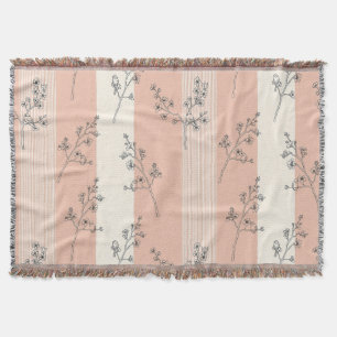 Vintage Bird Blossom Toile Stripe (13) Throw Blanket