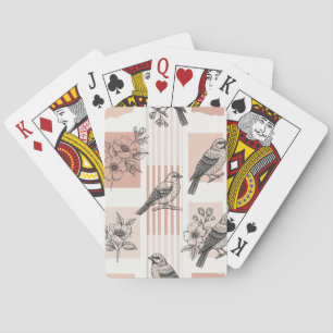Vintage Bird Blossom Toile Stripe (2) Playing Cards