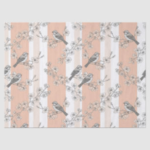 Vintage Bird Blossom Toile Stripe (4) Tissue Paper