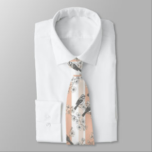 Vintage Bird Blossom Toile Stripe (5) Tie