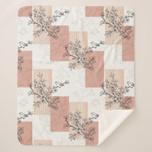 Vintage Bird Blossom Toile Stripe (6) Sherpa Blanket