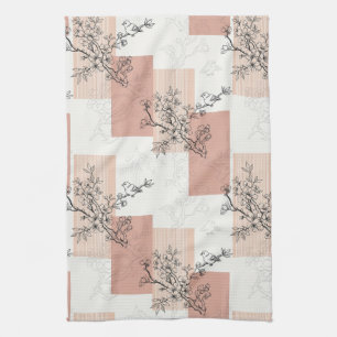 Vintage Bird Blossom Toile Stripe (6) Tea Towel