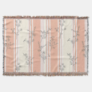 Vintage Bird Blossom Toile Stripe (9) Throw Blanket
