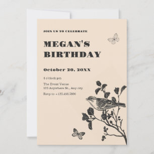 Vintage bird branch  invitation