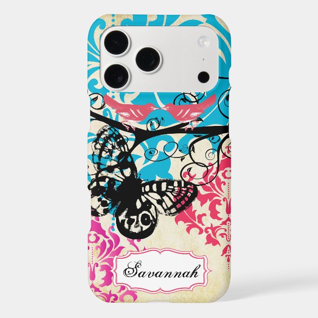 Vintage Bird Butterfly Damask iPhone Case (Back)