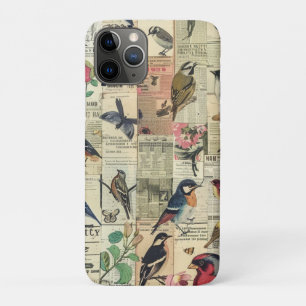 Vintage Bird Butterfly Newspaper Botanical iPhone 11 Pro Case