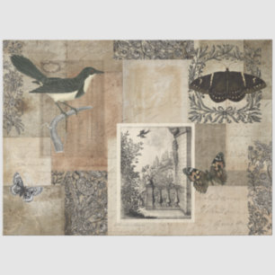 Vintage Bird Butterfly Sepia Ephemera Script Art Tissue Paper