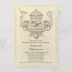 vintage bird cage bridal shower invitations