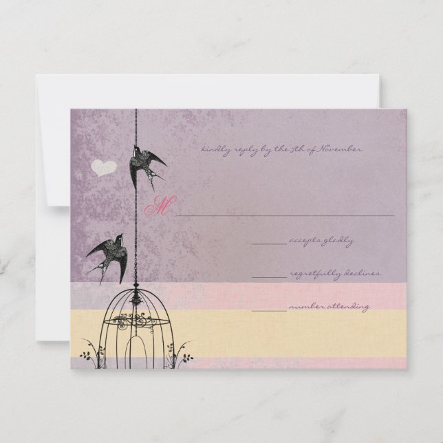 Vintage Bird Cage Eggplant  Wedding Invitations (Front)