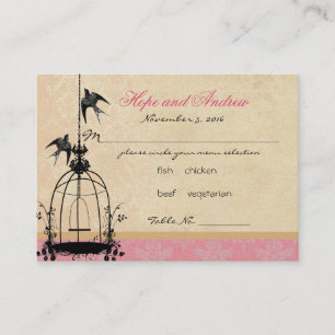 Vintage Bird Cage Place Card with Menu Selection