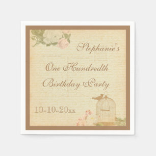 Vintage Bird Cage & Roses 100th Birthday Napkin