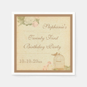Vintage Bird Cage & Roses 21st Birthday Napkin