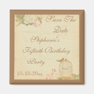 Vintage Bird Cage & Roses 50th Birthday Magnet