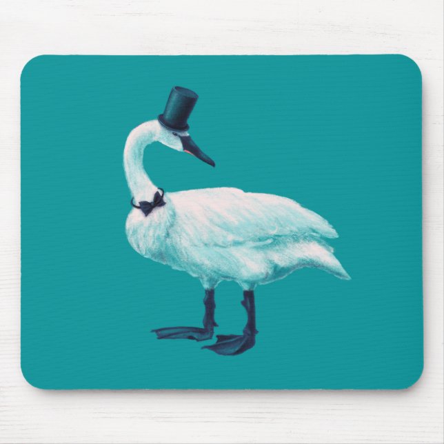 Vintage Bird Chic: Gentleman in Bow Tie Top Hat Mouse Pad (Front)