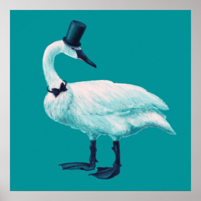 Vintage Bird Chic: Gentleman in Bow Tie Top Hat Poster (Front)