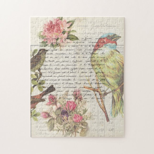 Vintage Bird Decoupage Botanical  Jigsaw Puzzle (Vertical)