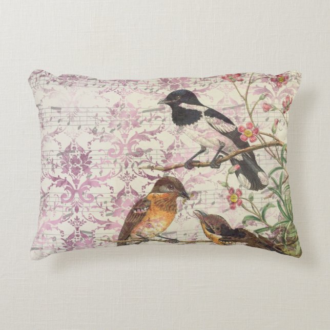Vintage Bird Ephemera Decorative Cushion (Front)