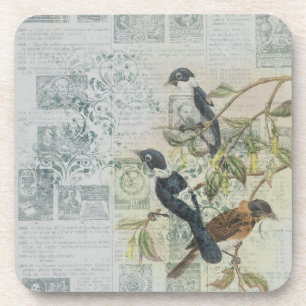 Vintage Bird Ephemera Decoupage Coaster