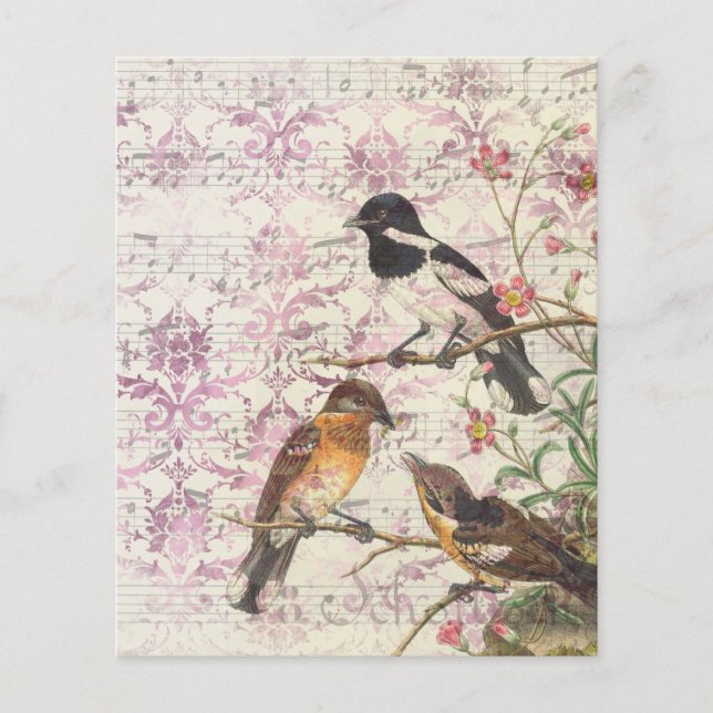Vintage Bird Ephemera Scrapbook Paper Sheet  (Front)