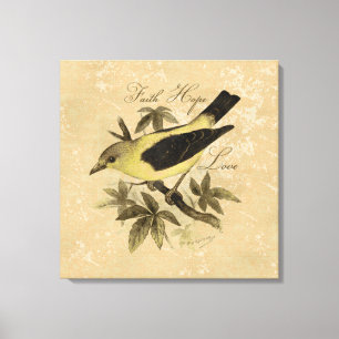 Vintage Bird Faith Hope Love Wrapped Canvas Print