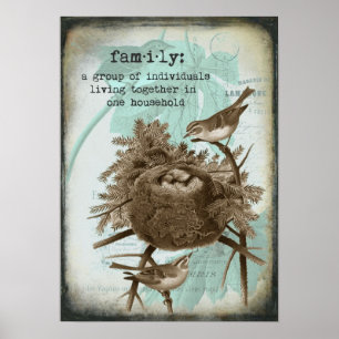 Vintage Bird Family Poster