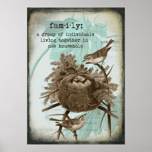Vintage Bird Family Poster (Front)