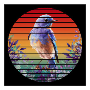 VINTAGE BIRD FLORAL FLOWER  POSTER