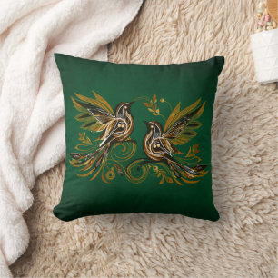 Vintage Bird Floral Green Cushion