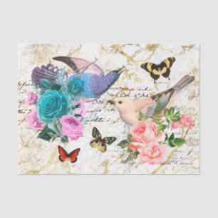 Vintage Bird, Flower & Butterfly Art, Decoupage Tissue Paper