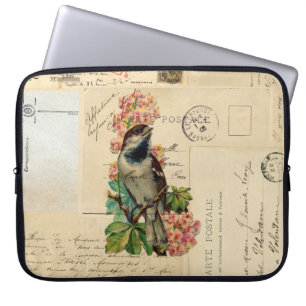 Vintage Bird Flowers French Postcards Laptop Sleev Sleeve