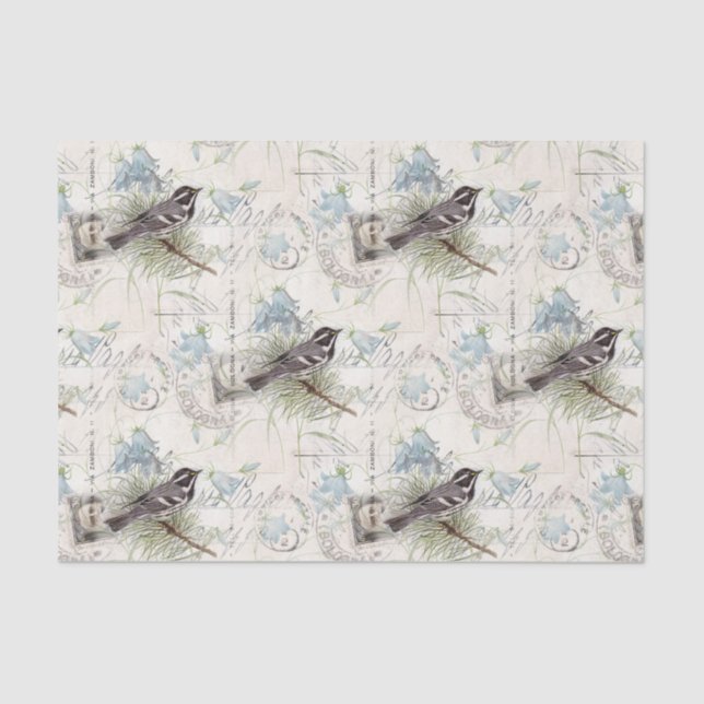 Vintage Bird Flowers Italian Postcard Tissue Paper (Front)