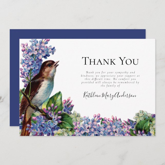 Vintage Bird Funeral Thank You Card (Front/Back)