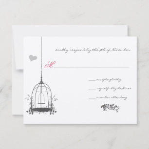 Vintage Bird Grey Cage Pink Accents Wedding Invite