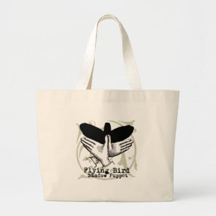 Vintage Bird Illustration Puppet Shadow Games Large Tote Bag