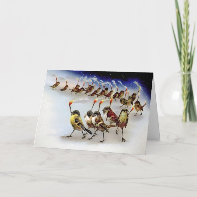Vintage Bird Mob Christmas Card (Front)