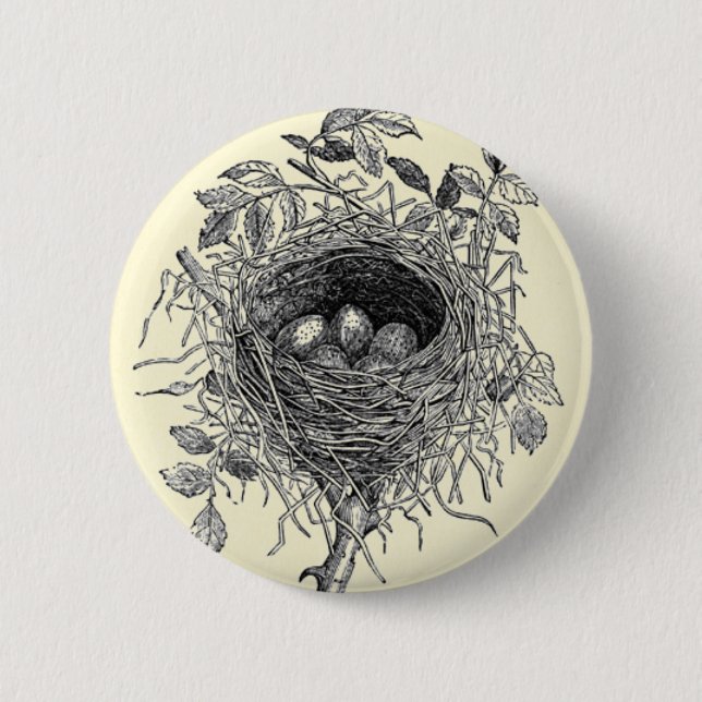 Vintage Bird Nest Illustration 6 Cm Round Badge (Front)