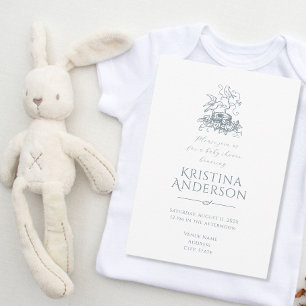 Vintage Bird Nest QR Code Baby Shower Invitation