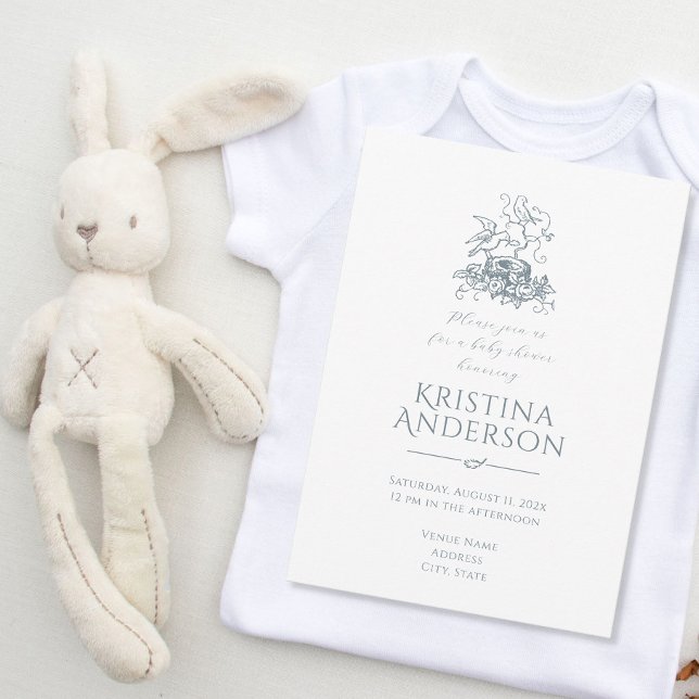 Vintage Bird Nest QR Code Baby Shower Invitation (Creator Uploaded)