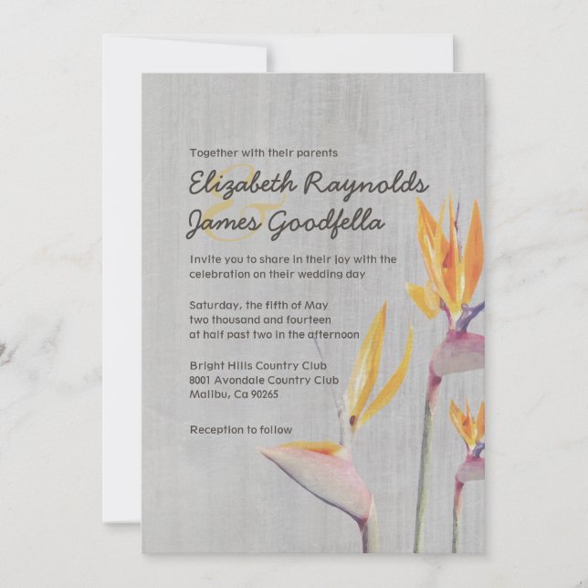 Vintage Bird of Paradise Wedding Invitations (Front)